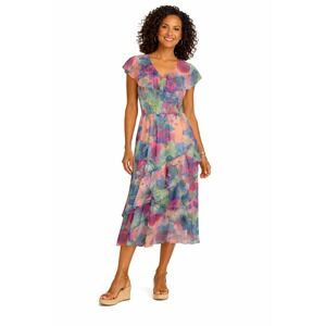 Soft Surroundings Women Floral Tiered Midi Dress S Multi Boho Ruffle Romantic